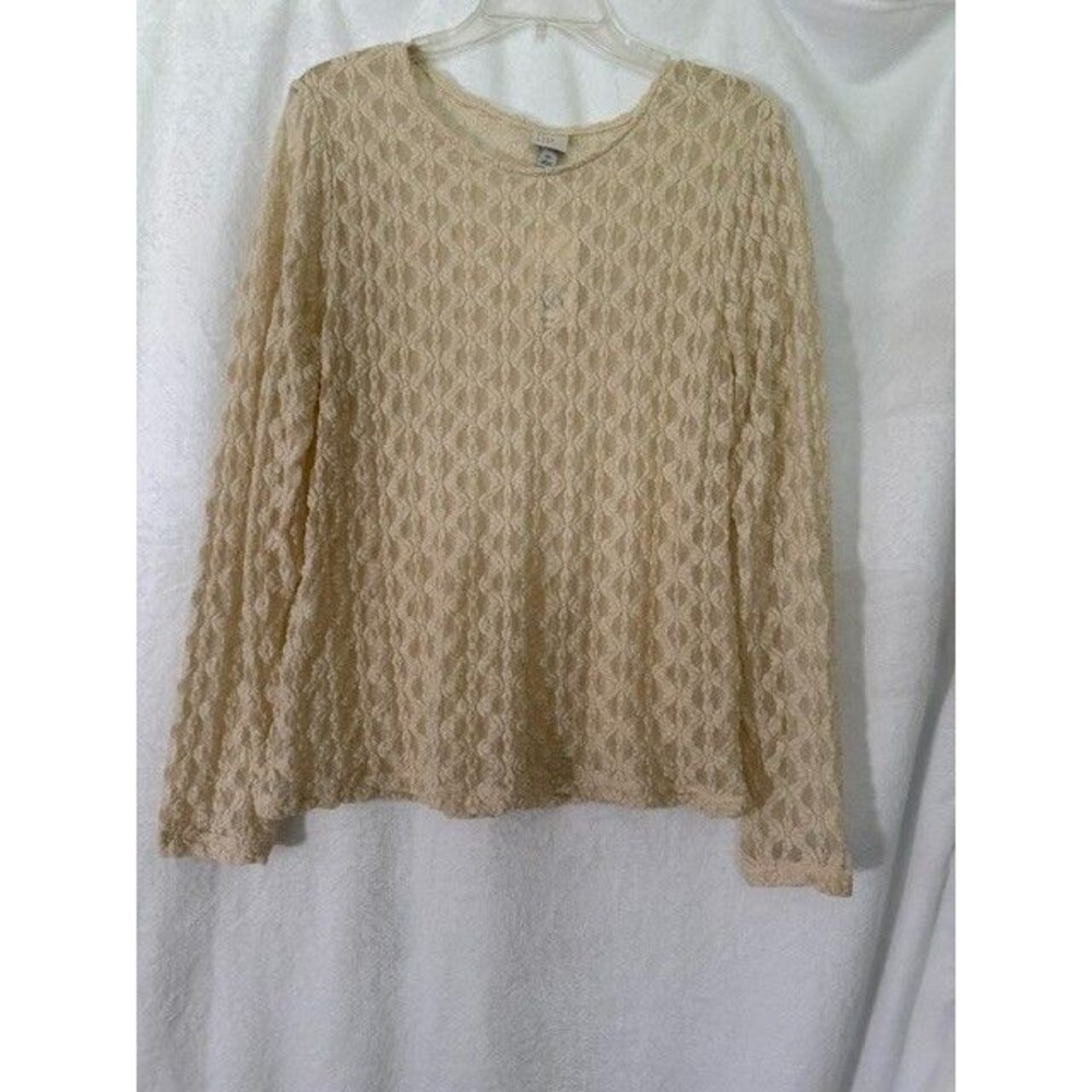 A New Day Women’s XL Cream Floral Lace Blouse Long Sleeve Sheer Boho Top NWT